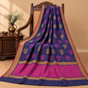 Tant Leaf Jacquard Woven Art Silk Saree Blue Bengali Sari Fabric 5.5 Yard Craft Wedding Partywear Sewing Upcycling, Decor By KreatvKraft