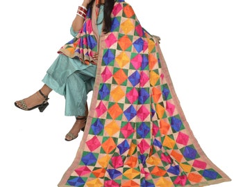 Bagh Phulkari Embroidered Art Silk Dupatta | From Panjab Of India OOAK Women Traditional & Cultural Long Stole KreatvKraft