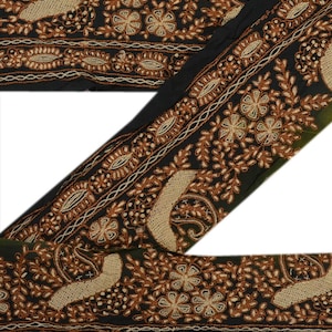 Vintage Hand Embroidered Sari Border: Black Crepe Silk Trim, 3.5&quot; WideBy KreatvKraft