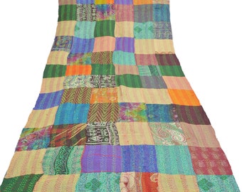 KreatvKraft Vintage Dupatta Long Stole Pure Silk Hand Embroidered Kantha