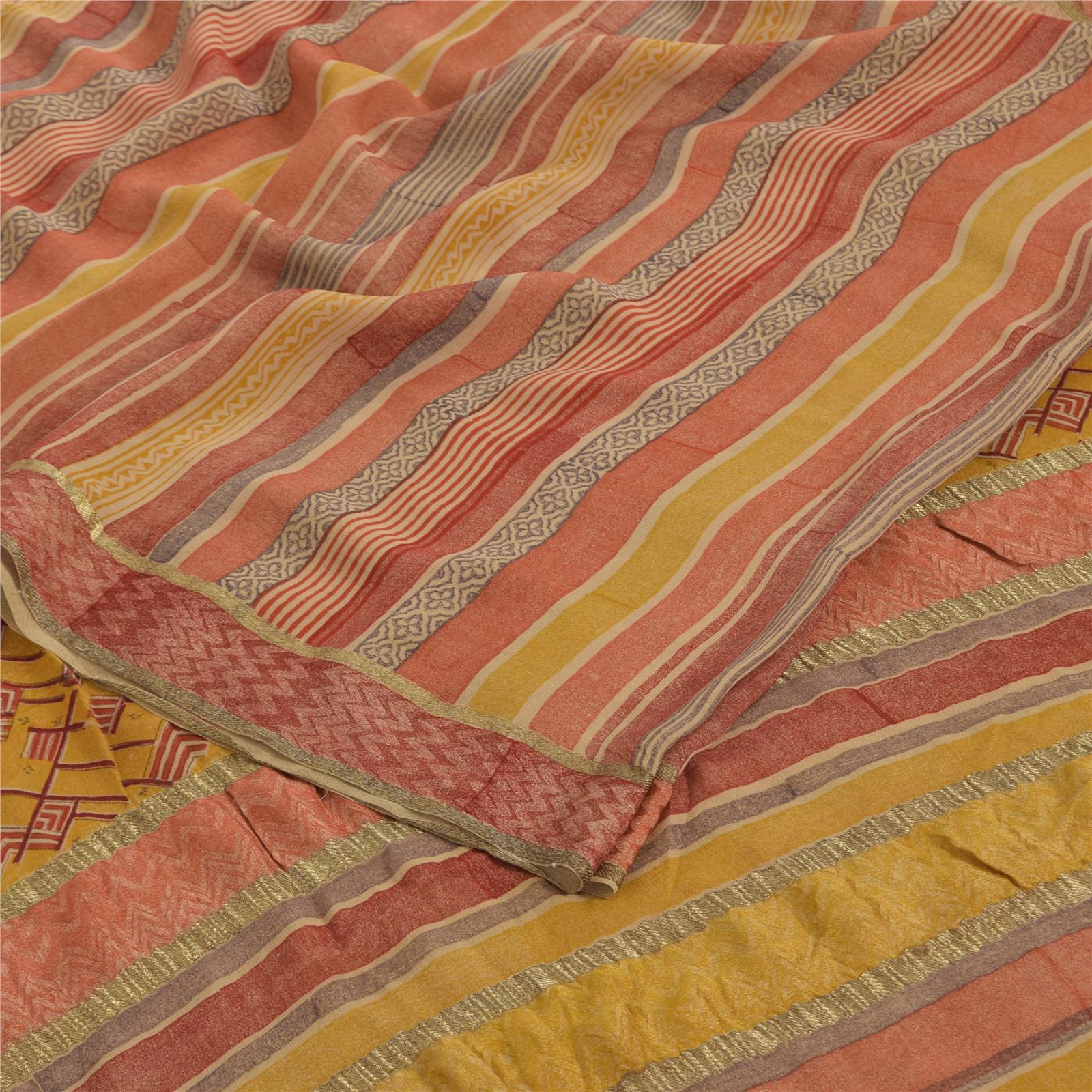 Kreatvkraft Vintage Sari Decor Pure Georgette Silk Multicolor