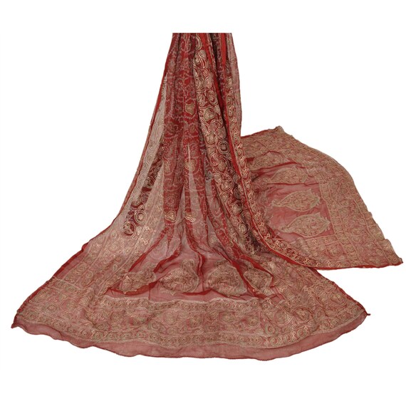 KK Vintage Dupatta Long Stole Ooak Pink Hand Embroidered Bagh Phulkari