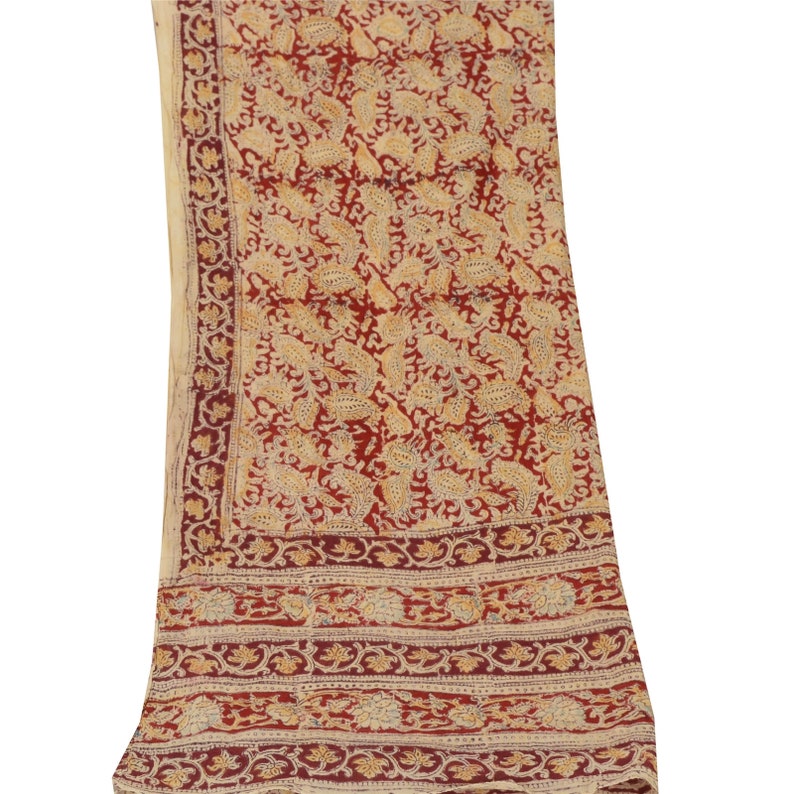 KK Vintage Dupatta Long Stole Pure Cotton Red Block Printed Kalamkari