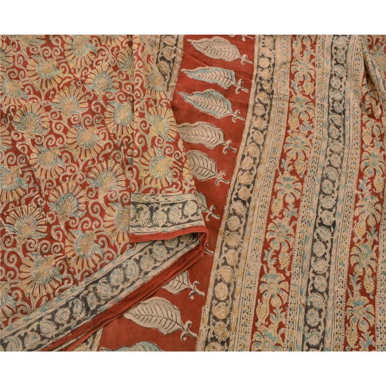 KK Vintage Red Heavy Saree 100/% Pure Cotton Fabric Block Print Kalamkari Sari 5 Yard