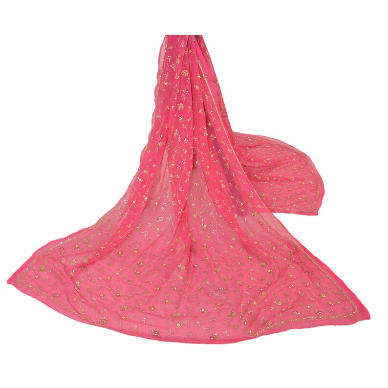 KK Vintage Dupatta Long Stole Georgette Pink Shawl Hand Beaded Scarves
