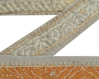 KreatvKraft Vintage 1 Yd Sari/Sarees Border/Trim Pink Craft Hand Beaded Sewing Decor Lace