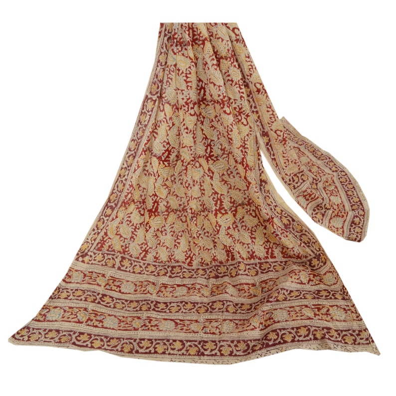 KK Vintage Dupatta Long Stole Pure Cotton Red Block Printed Kalamkari
