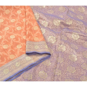 Kreatvkraft Vintage Sari 100% Pure Silk Orange Sarees Handwoven Cultural 5 Yard FabricBy KreatvKraft
