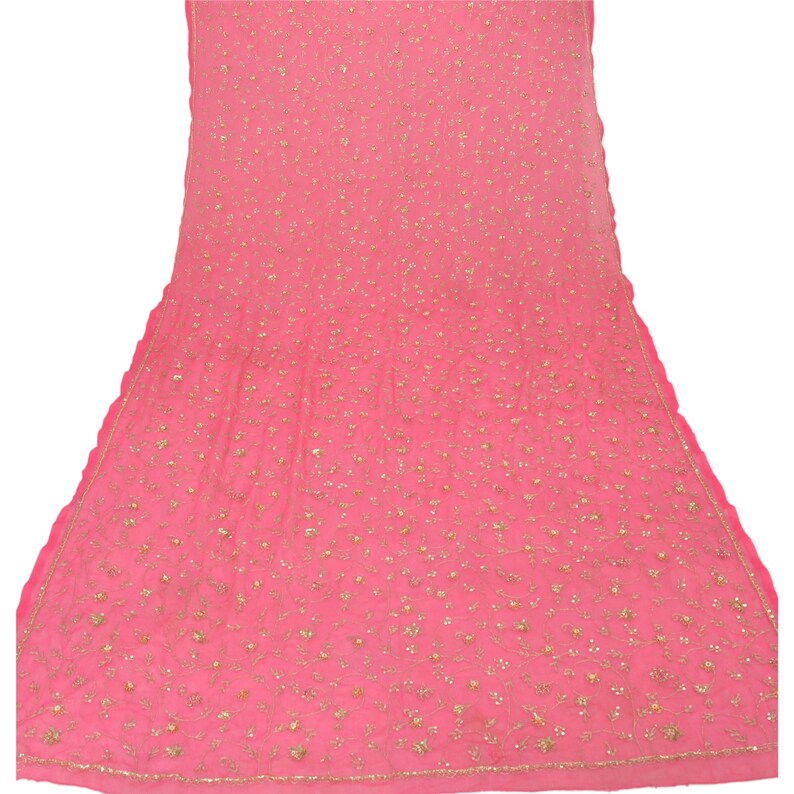 KK Vintage Dupatta Long Stole Georgette Pink Shawl Hand Beaded Scarves