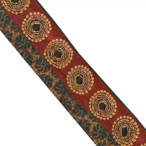 Vintage Saree Border 1 Yd 2.5"W Maroon Art Silk Hand Embroidered Dabka Woven Indian Sari Trim Sewing Maroon Saree Decor Lace KreatvKraft image 2