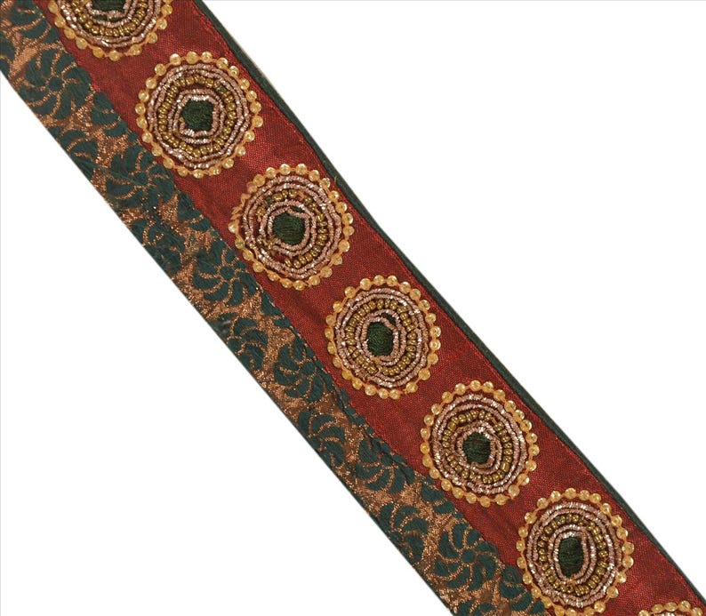 Vintage Saree Border 1 Yd 2.5"W Maroon Art Silk Hand Embroidered Dabka Woven Indian Sari Trim Sewing Maroon Saree Decor Lace KreatvKraft image 2