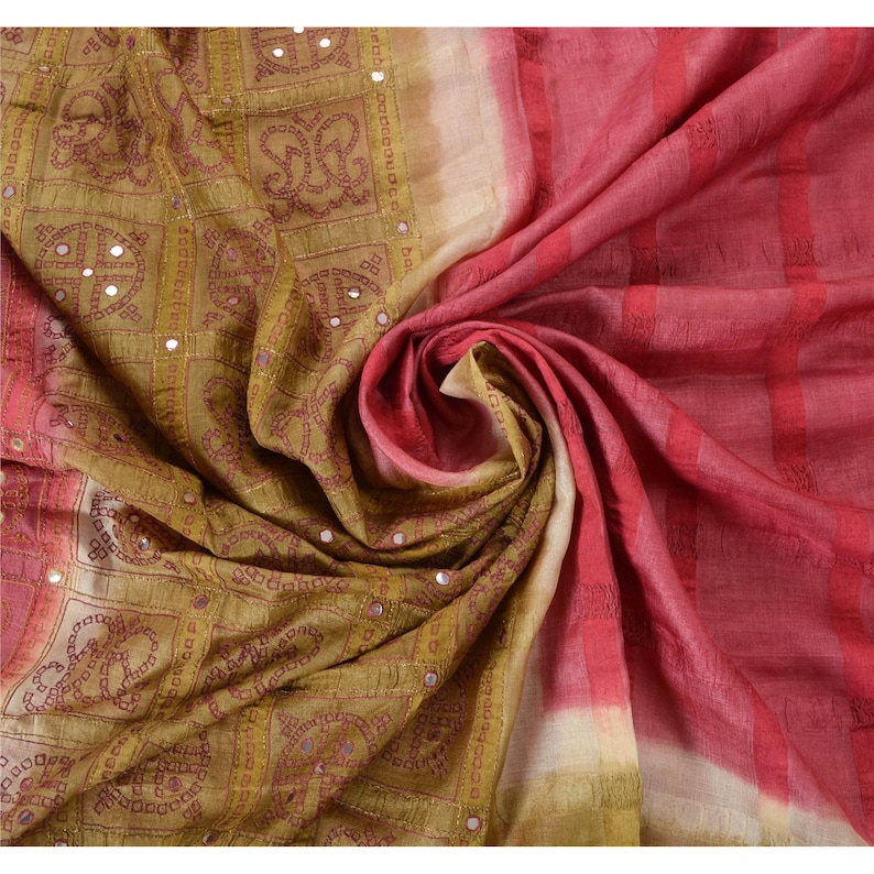 KK Vintage Saree 100/% Pure Silk Hand Embroidery Pink Craft Fabric Sari Premium 5 Yard