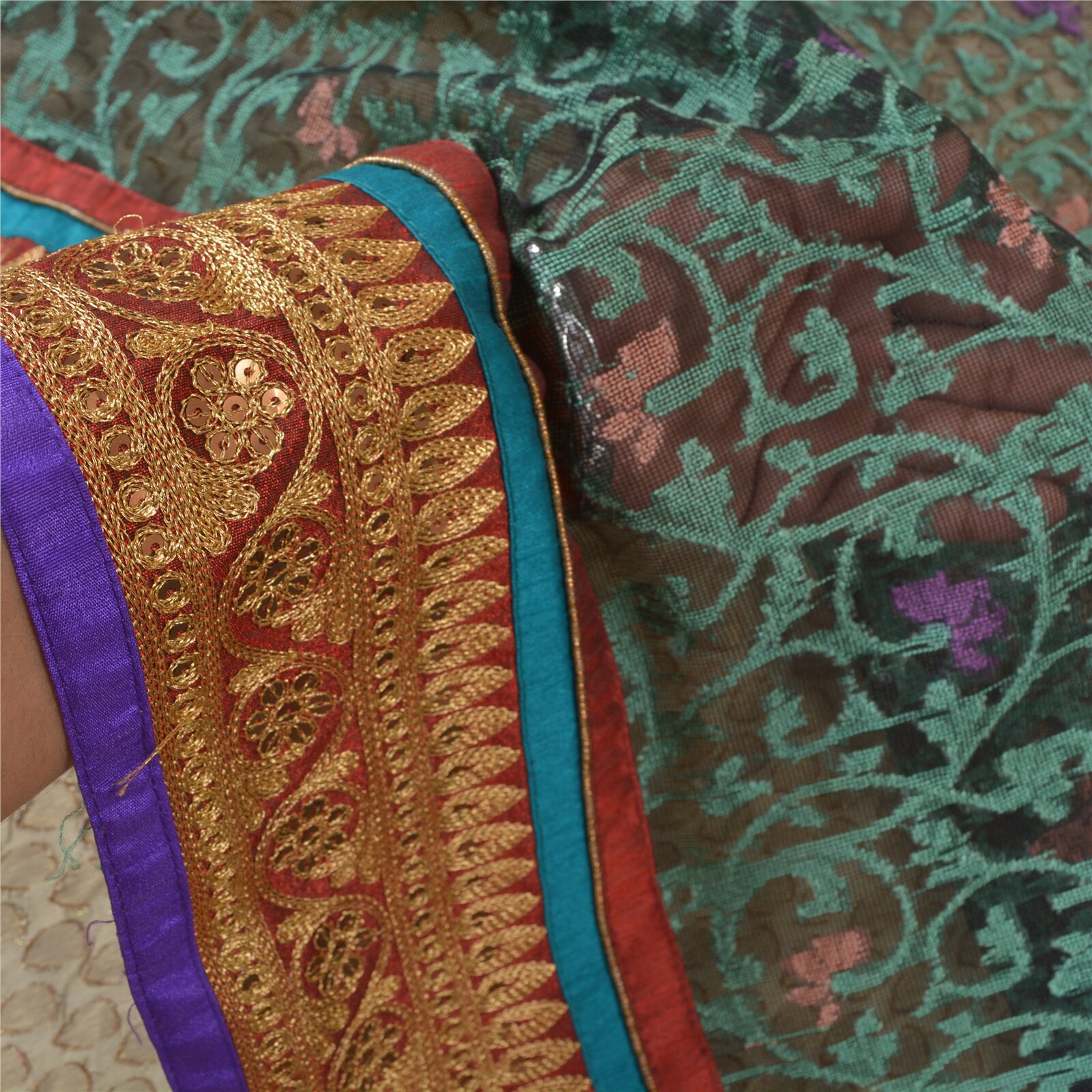 Kreatvkraft Vintage Saree 100% Pure Chanderi Silk Net Mesh Ivory ...