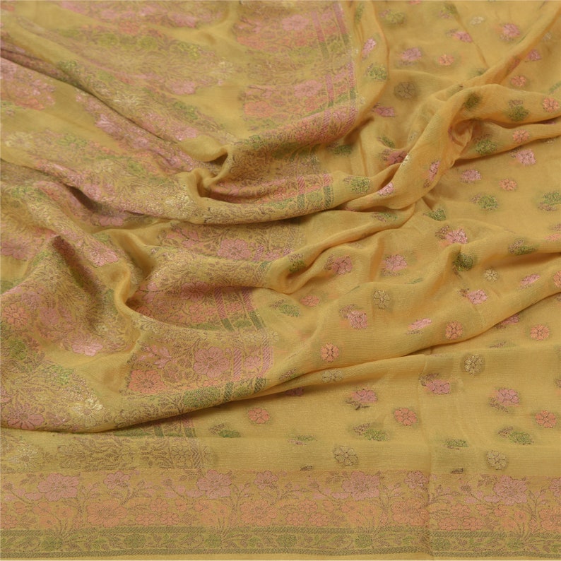 Vintage Dupatta Long Stole Pure Silk Green Hijab Woven Work Scarves