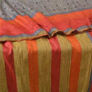 Vintage Sari 100% Pure Tussar Silk Grey Indian Sarees Printed 5yd Craft Fabric By KreatvKraft Boho Quilting Material For DIY Projects