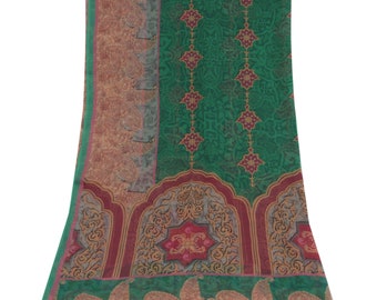 KreatvKraft Vintage Dupatta Long Stole Pure Georgette Silk Green Hijab Printed Scarves