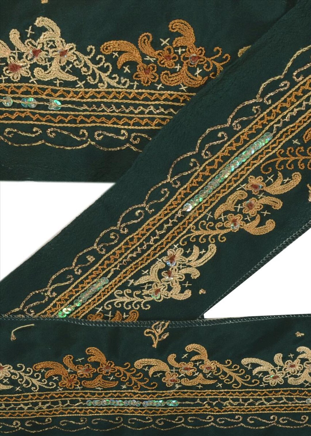 KreatvKraft ヴィンテージサリーボーダー：手刺繍インドアートシルク