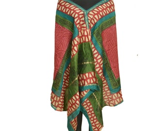 KreatvKraft Vintage Long Red/Green Dupatta/Stole Cotton Silk Hand-Block Print Veil