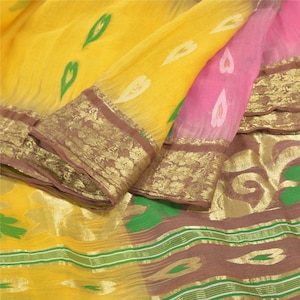 KreatvKraft Vintage Sari Blend Cotton Yellow Sarees Woven Craft Premium 5yd Craft Fabric
