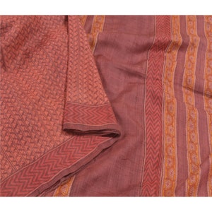 Printed Tussar Silk Saree Fabric: Dark Red Floral Paisley, Zig Zag Abstract Pattern 5.69 Yards Recycled Saree For Quilting KreatvKraft