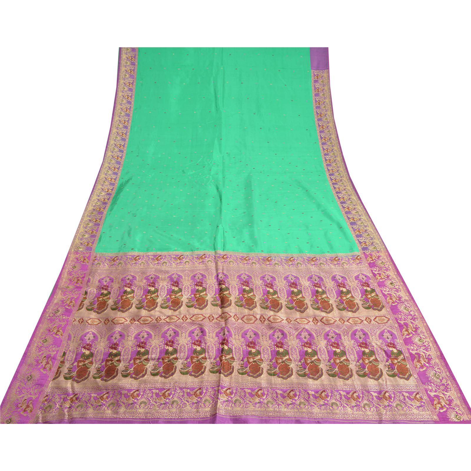Saree in misto seta Banarasi color crema con motivo intrecciato Zari e