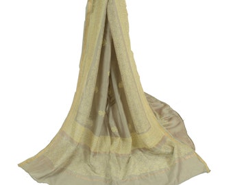 KreatvKraft Vintage Long Dupatta Pure Chanderi Silk Olive Green Block Print Stole