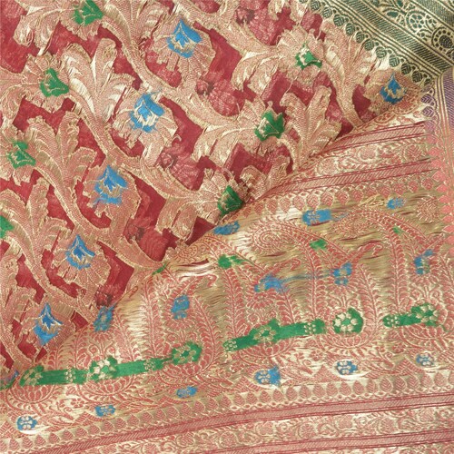 Vintage Sari 100% Pure Organza deals Silk Heavy Red Sarees Woven Banarasi 5yd Craft Fabric