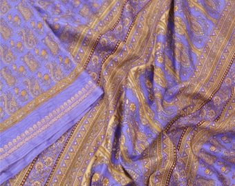 Vintage  Sari Moss Crepe Ivory Sarees Floral Printed Craft Fabric