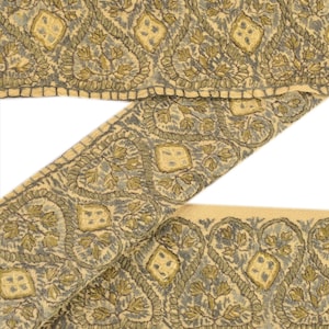 Saris vintage/bordure de sari KreatvKraft en laine brodée à la main, bordures en dentelle floral crème, 1 mètre
