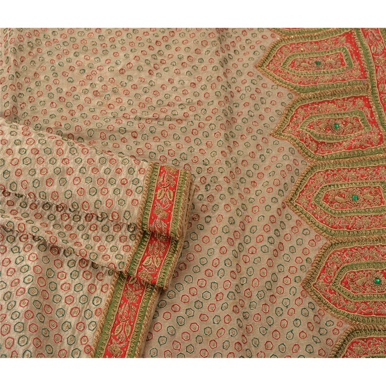 KK Vintage Golden Heavy Dupatta Tissue Silk Zari Hand Beaded Ethnic Stole