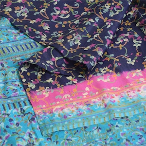 Vintage Sari 100% Pure Silk Blue From India Printed Sarees 5Yd Craft FabricBy KreatvKraft