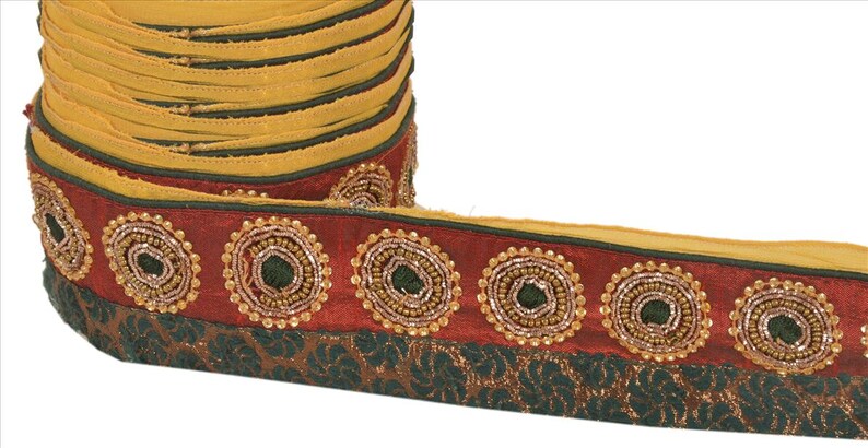 Vintage Saree Border 1 Yd 2.5"W Maroon Art Silk Hand Embroidered Dabka Woven Indian Sari Trim Sewing Maroon Saree Decor Lace KreatvKraft image 8