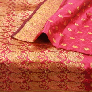 KreatvKraft Vintage Sari Art Silk Pink Wedding Sarees Woven/Brocade Banarasi Premium 5yd Craft Fabric