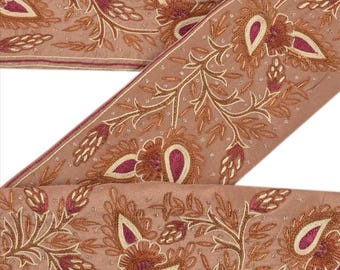 KreatvKraft Vintage Sari/Saree Border Art Silk Hand Embroidered Zari Craft 1Yd Lace 2.5W Brown