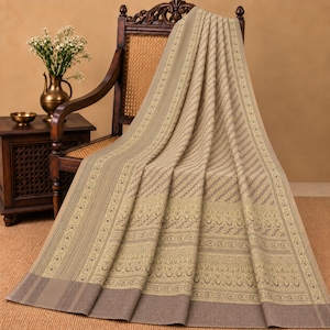 Handmade Paisley Banarasi Brocade Zari Woven Pure Silk Saree Ivory Sari Craft Fabric India 5yard Boho DIY Wedding wear Projects KreatvKraft