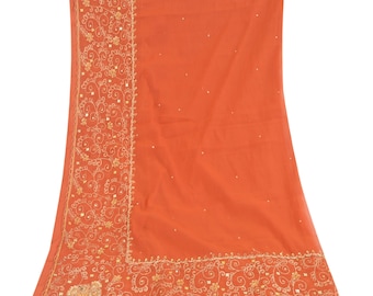 KreatvKraft Vintage Orange Dupatta Long Stole Chiffon Hand Beaded Hijab Scarves