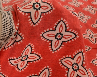 Vintage Blend Crepe Silk  Red  Printed Sarees 5Yd Floral Craft FabricBy KreatvKraft