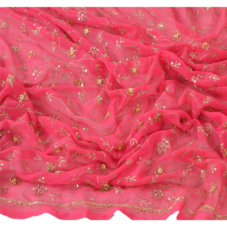 KK Vintage Dupatta Long Stole Georgette Pink Shawl Hand Beaded Scarves