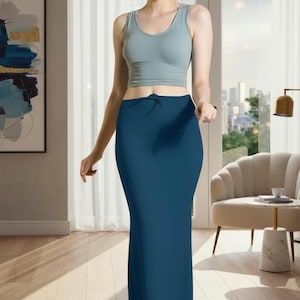 KreatvKraft Cotton Blend sari Petticoat | Saree Shapewear Style, Long Fit Dresses Underskirt for Women Adjustable Waist upholstery fabric Air Force Blue