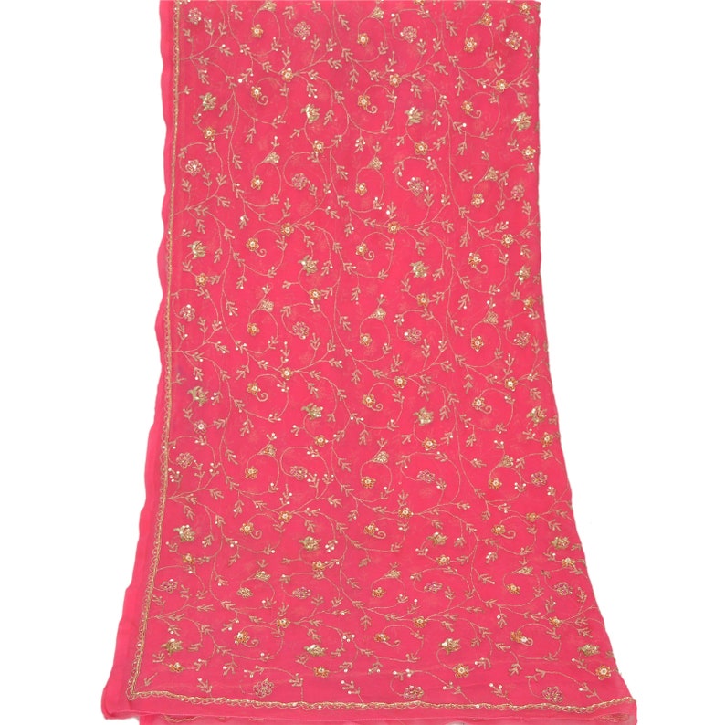 KK Vintage Dupatta Long Stole Georgette Pink Shawl Hand Beaded Scarves