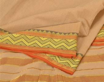 Tela de sari de algodón puro color melocotón: sari tejido indio vintage, 5 yardas. Material de suministros textiles Heritage de Craft Supply KreatvKraft.