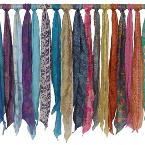 Wholesale Lot Of Vintage Pure Silk Recycle Sari Sashes Head Wrap Neck Tie Scarf Silk Belt and Sashes Soft Fabric-Crafting Use Silk Sashes image 2