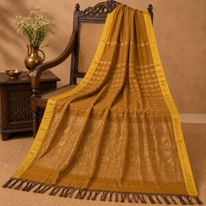 Mustard Pure Silk Brocade Saree Fabric: Zari Work, Floral Paisley Design (5.5 Yard)