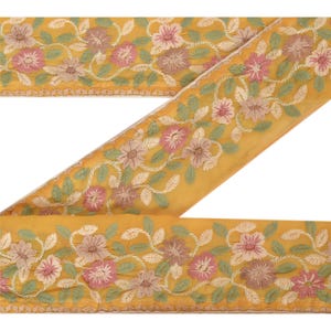 Vintage Saree/Sari Border Embroidered 1Yd Trim Sewing Yellow Craft Deco Georgette Lace upholstery fabric KreatvKraft