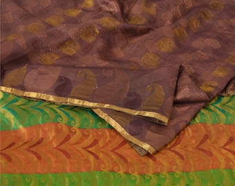 Sari Ancien En Soie Pure 100% - Rouge Bourgogne, 3.7m, Artisanal, Inde, Occasion