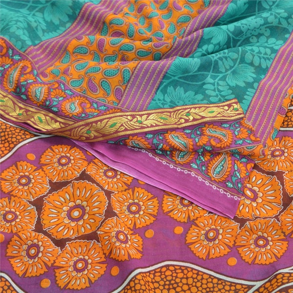 KreatvKraft Vintage Sari 100% Pure Cotton Indian Multi Printed Sarees 5Yd Craft Fabric