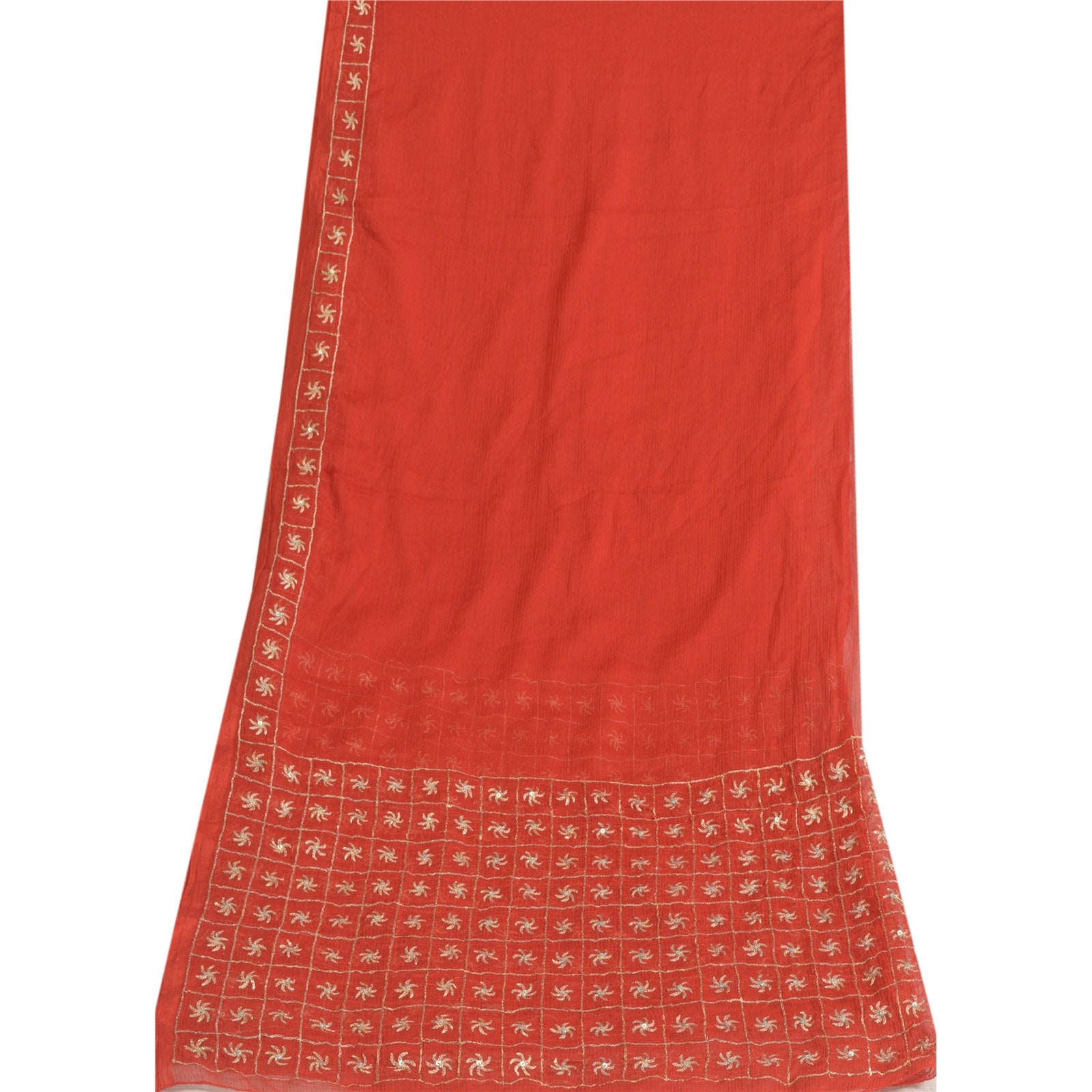 KreatvKraft Vintage Long Red Dupatta/Stole Pure Chiffon Silk Hand Beaded Scarves
