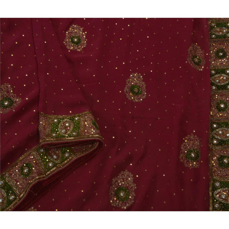KK Vintage Saree 100/% Pure Georgette Silk Hand Embroidery Fabric Sari 5 Yard