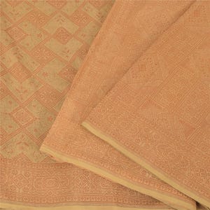 KreatvKraft Beige 100% Pure Silk Saree Fabric: Vintage Indian Sari, Woven Floral Design, 5.44 Yards Boho Quilting Material For DIY