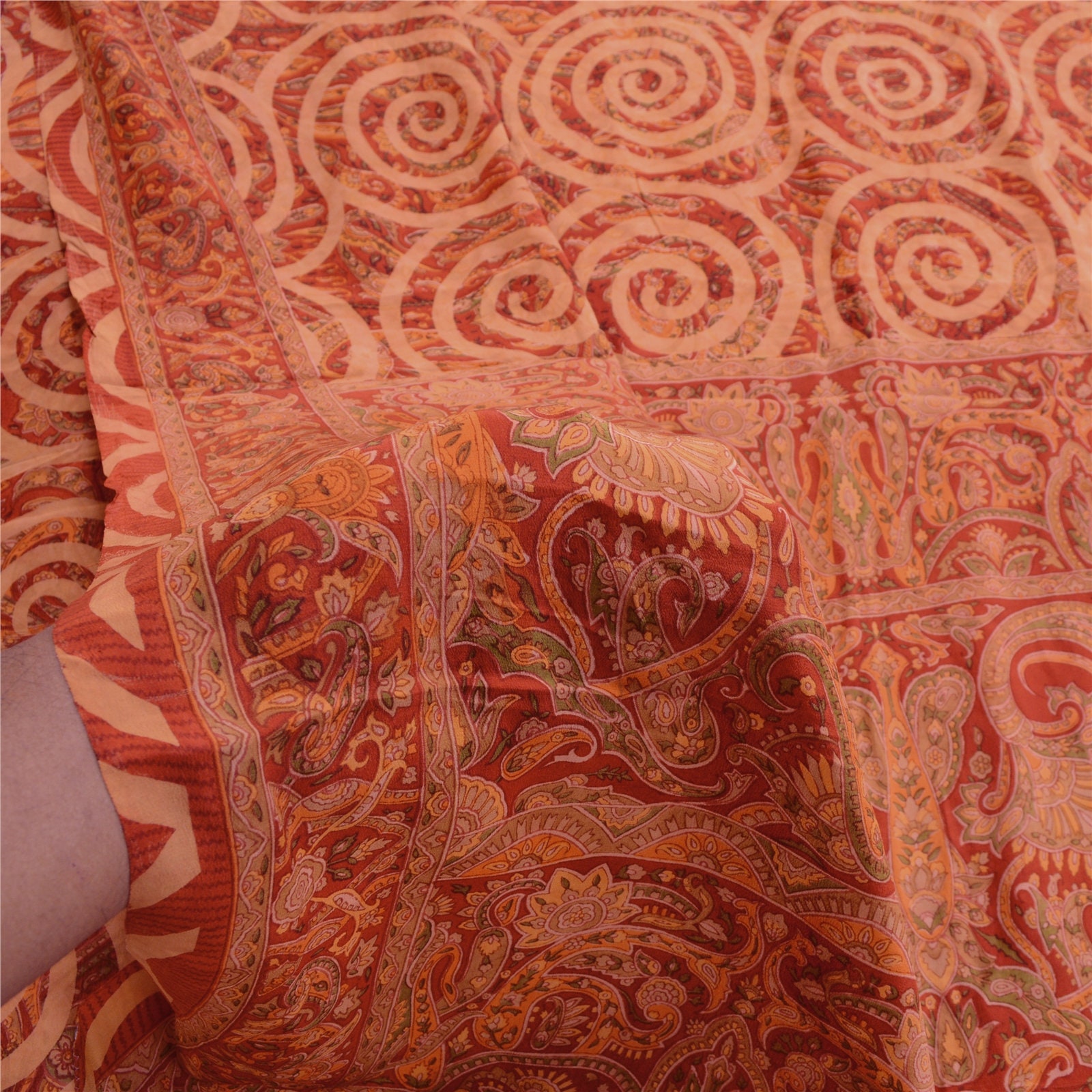Vintage Sari 100% Pure Crepe Silk Orange Sarees Hand Beaded Tie-Dye Fabric Vintage Sari 100% Pure Crepe Silk Orange Sarees Hand Beaded Tie-Dye Fabric